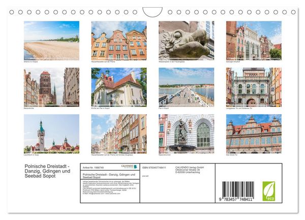 Produktbild: Polnische Dreistadt - Danzig, Gdingen und Seebad Sopot (Wandkalender 2026 DIN A4 quer), CALVENDO Monatskalender