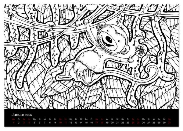 Produktbild: Bezaubernde Mini-Monster - Ein Ausmal-Kalender (Wandkalender 2026 DIN A4 quer), CALVENDO Monatskalender