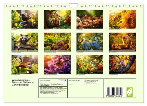 Produktbild: Wilde Nachbarn - Tierisches Treiben im Gartenparadies! (Wandkalender 2026 DIN A4 quer), CALVENDO Monatskalender