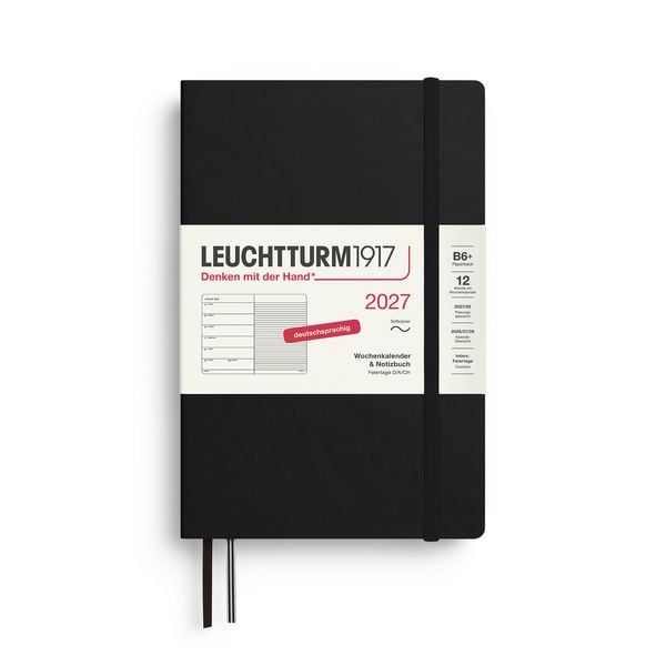 Produktbild: Wochenkalender & Notizbuch Paperback (B6+) 2027, Softcover, Schwarz, Deutsch