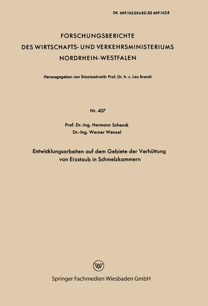Produktbild: Entwicklungsarbeiten auf dem Gebiete der Verh&uuml;ttung von Erzstaub in Schmelzkammern