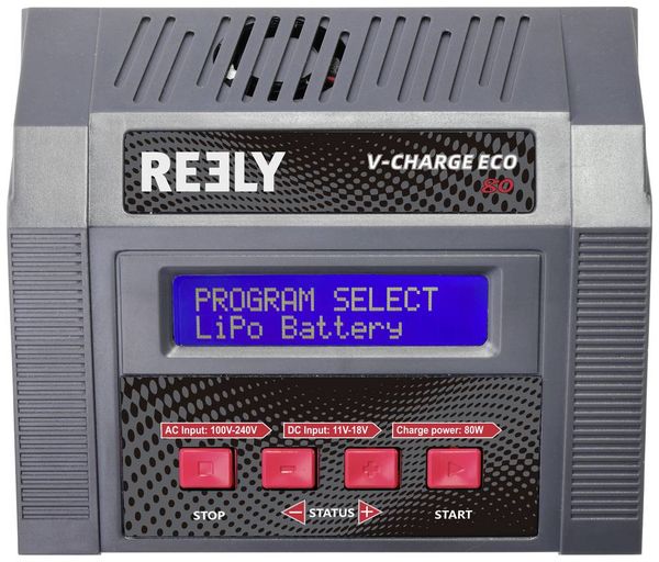 Produktbild: Reely V-Charger ECO 80 Modellbau-Multifunktionsladeger&auml;t 100 V, 240 V, 12 V 10 A Blei, NiMH, NiCd, LiPo, LiIon, LiHV, Blei-Calcium