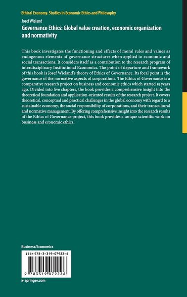 Produktbild: Governance Ethics: Global value creation, economic organization and normativity