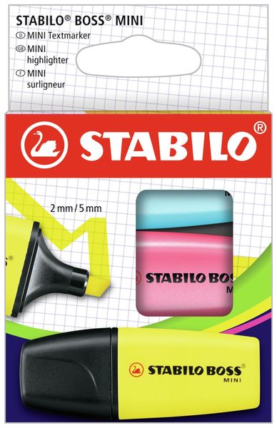 STABILO Marker BOSS MINI gelb, blau, pink 3er Set