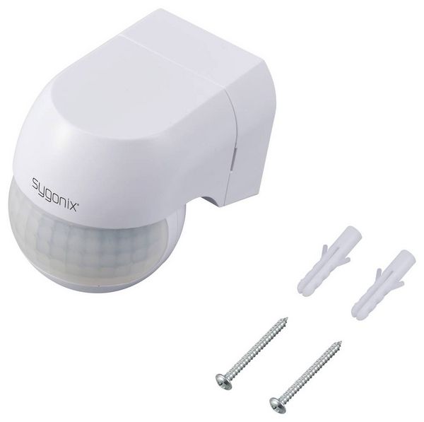 Produktbild: Sygonix SY-6118230 wandh&auml;ngend, Aufputz PIR-Bewegungsmelder 180&deg; Relais Wei&szlig; IP44