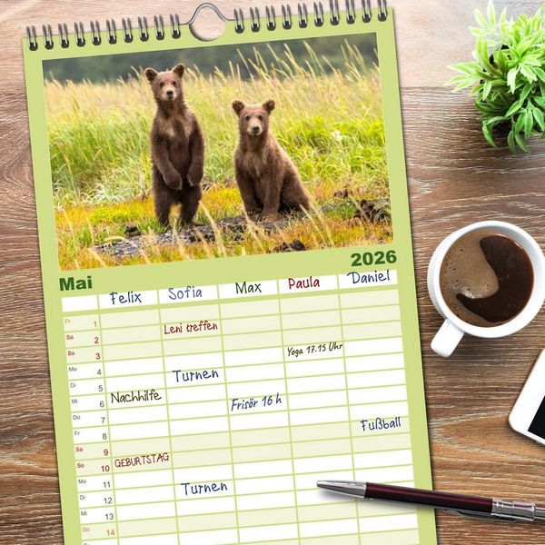 Produktbild: Familienplaner 2026 - B&auml;ren - Pandas, Grizzlyb&auml;ren und Co. mit 5 Spalten (Wandkalender, 21 x 45 cm) CALVENDO