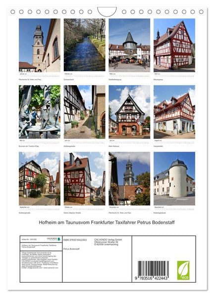 Produktbild: Hofheim am Taunusvom Frankfurter Taxifahrer Petrus Bodenstaff (Wandkalender 2026 DIN A4 hoch), CALVENDO Monatskalender