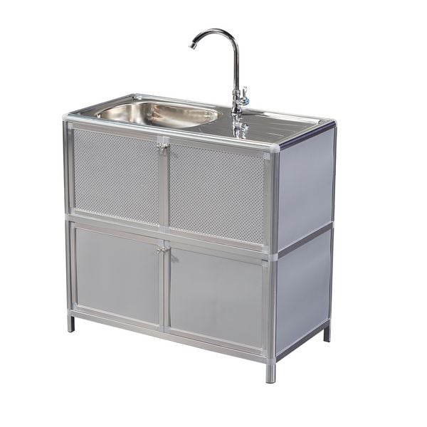 Produktbild: HTI-Living Sp&uuml;le mit Abtropfl&auml;che und Unterschrank f&uuml;r Outdoork&uuml;che Silber