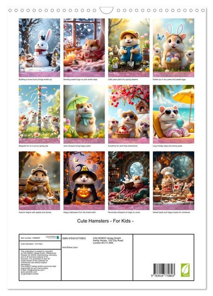Produktbild: Cute Hamsters - For Kids - (Wall Calendar 2027 DIN A3 portrait), CALVENDO 12 Month Wall Calendar