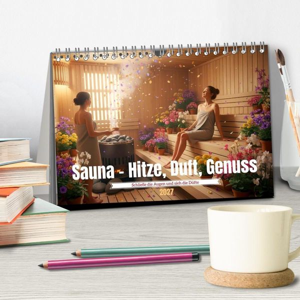 Produktbild: Sauna - Hitze, Duft, Genuss (Tischkalender 2027 DIN A5 quer), CALVENDO Monatskalender