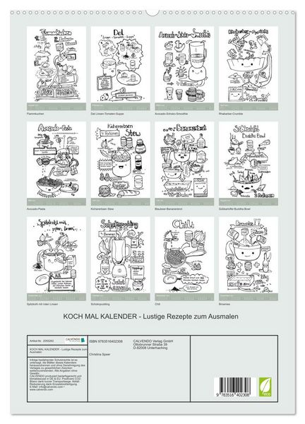 Produktbild: KOCH MAL KALENDER - Lustige Rezepte zum Ausmalen (hochwertiger Premium Wandkalender 2026 DIN A2 hoch), Kunstdruck in Hochglanz