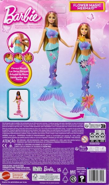 Produktbild: Barbie Flower Magic Meerjungfrauen-Spielzeugpuppe mit magischer Überraschungsblüte und perlenbesetztem Haarreif