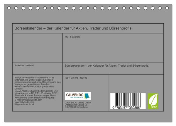 Produktbild: B&ouml;rsenkalender &ndash; der Kalender f&uuml;r Aktien, Trader und B&ouml;rsenprofis. (Tischkalender 2026 DIN A5 quer), CALVENDO Monatskalender