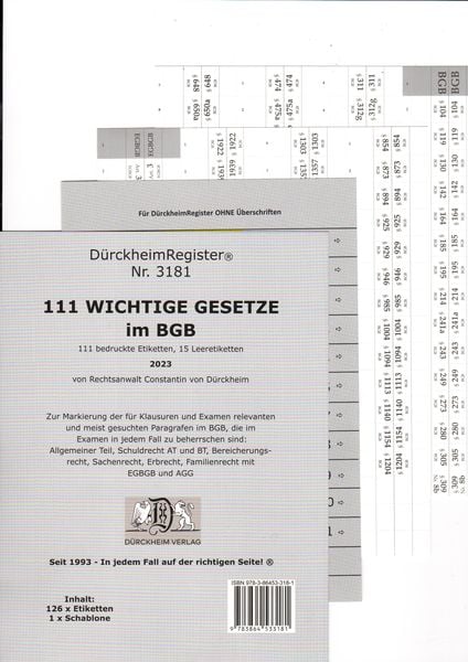 DürckheimRegister® BGB - 111 WICHTIGE §§ im BGB