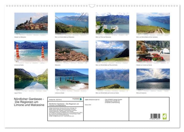 Produktbild: N&ouml;rdlicher Gardasee - Die Regionen um Limone und Malcesine (Wandkalender 2026 DIN A2 quer), CALVENDO Monatskalender