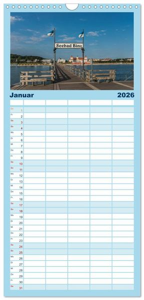 Produktbild: Familienplaner 2026 - Ostseebad Binz &ndash; Zeit f&uuml;r Erholung mit 5 Spalten (Wandkalender, 21 x 45 cm) CALVENDO