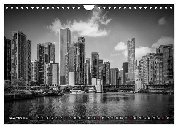 Produktbild: CHICAGO Monochrom (Wandkalender 2026 DIN A4 quer), CALVENDO Monatskalender