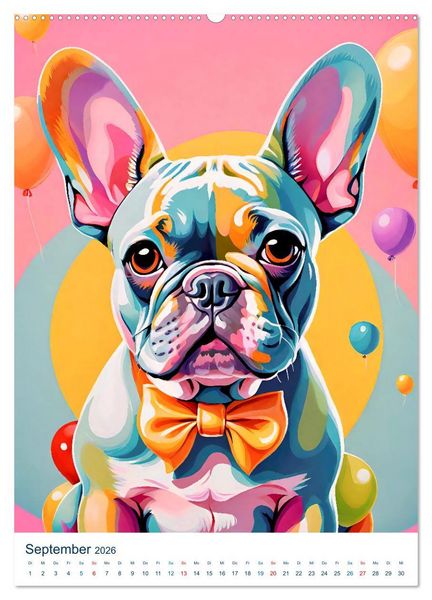 Produktbild: Franz&ouml;sische Bulldoggen. Kunstvoll gestaltete Portraits (Wandkalender 2026 DIN A2 hoch), CALVENDO Monatskalender