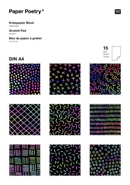 Kratzpapier Block Regenbogen, Din A4 MIX