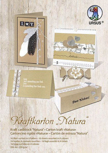 URSUS Basispapiere Kraftkarton-Block Natura, 250 g/m², Format DIN A4, 16 Blatt sortiert