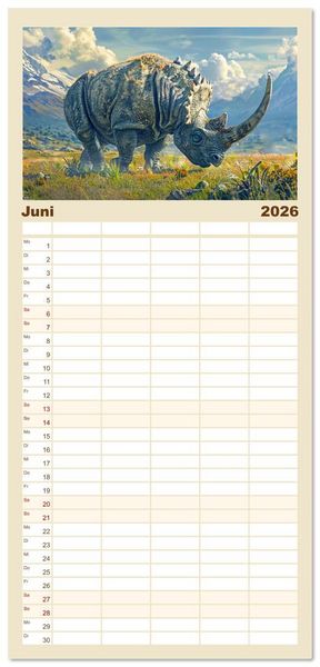 Produktbild: Familienplaner 2026 - Vergessene Wunder - Ein Jahr mit ausgestorbenen Tieren mit 5 Spalten (Wandkalender, 21 x 45 cm) CALVENDO
