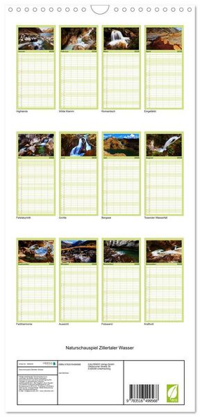 Produktbild: Familienplaner 2026 - Naturschauspiel Zillertaler Wasser mit 5 Spalten (Wandkalender, 21 x 45 cm) CALVENDO