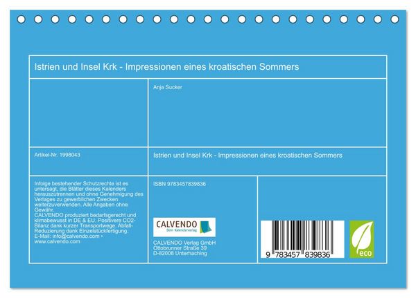 Produktbild: Istrien und Insel Krk - Impressionen eines kroatischen Sommers (Tischkalender 2026 DIN A5 quer), CALVENDO Monatskalender