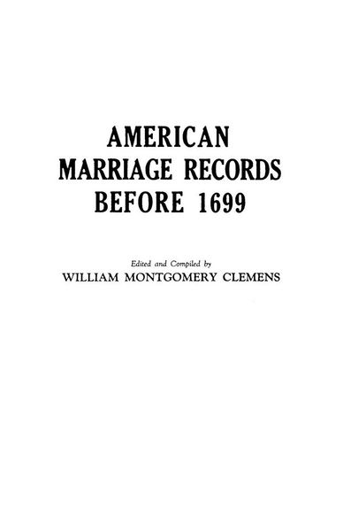 Produktbild: American Marriage Records Before 1699