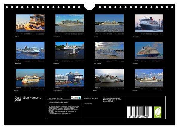 Produktbild: Destination Hamburg 2026 (Wall Calendar 2026 DIN A4 landscape), CALVENDO 12 Month Wall Calendar