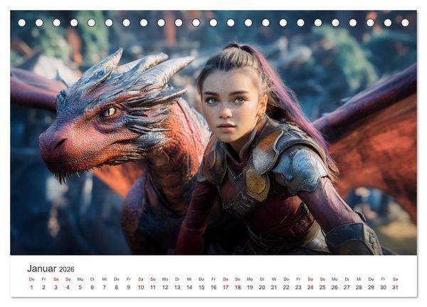 Produktbild: Kraft und Magie - Die Welt der Drachenkriegerinnen (Tischkalender 2026 DIN A5 quer), CALVENDO Monatskalender