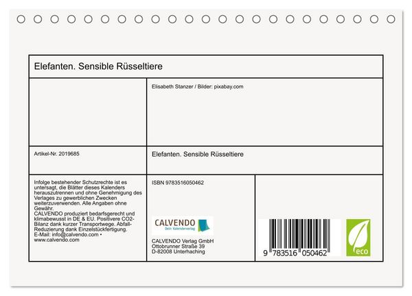 Produktbild: Elefanten. Sensible R&uuml;sseltiere (Tischkalender 2026 DIN A5 quer), CALVENDO Monatskalender