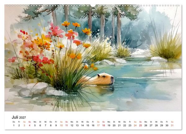 Produktbild: Capybara - die Kunst des gelassenen Daseins (hochwertiger Premium Wandkalender 2027 DIN A2 quer), Kunstdruck in Hochglanz