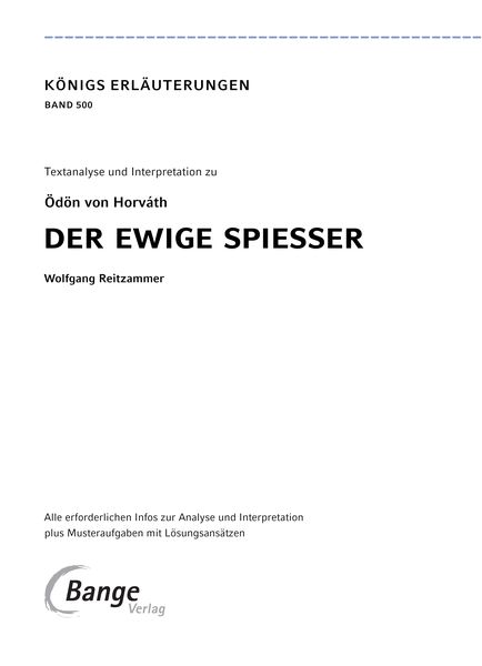 Produktbild: Der ewige Spie&szlig;er von &Ouml;d&ouml;n von Horv&aacute;th - Textanalyse und Interpretation