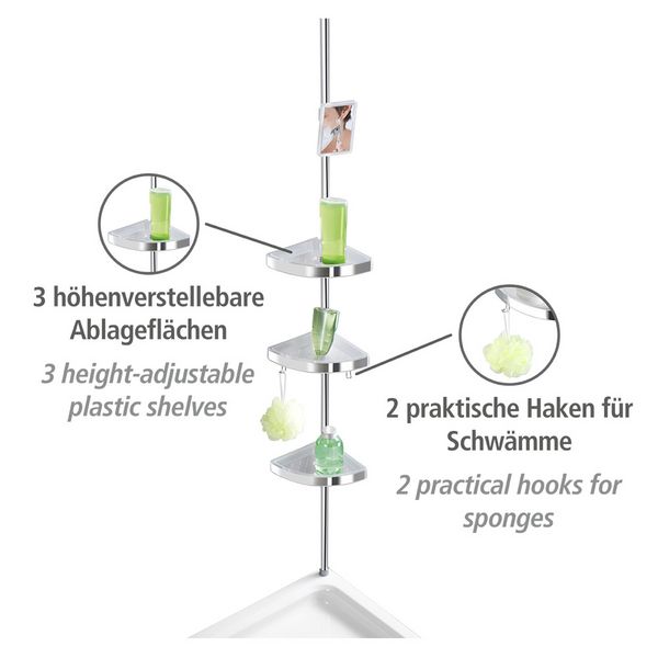 Produktbild: Teleskop Duschecke Premium gl&auml;nzend, mit 3 Ablagen und Spiegel