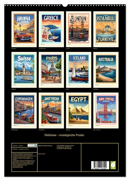 Produktbild: Weltreise - nostalgische Poster (hochwertiger Premium Wandkalender 2026 DIN A2 hoch), Kunstdruck in Hochglanz