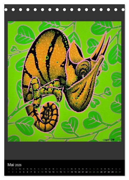 Produktbild: Acrylic paintings - Pfeilgiftfr&ouml;sche und Cham&auml;leons (Tischkalender 2026 DIN A5 hoch), CALVENDO Monatskalender