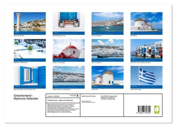 Produktbild: Griechenland - Mykonos Kalender (Wandkalender 2026 DIN A3 quer), CALVENDO Monatskalender