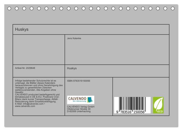 Produktbild: Huskys (Tischkalender 2026 DIN A5 quer), CALVENDO Monatskalender