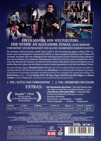 Produktbild: Der Graf von Monte Christo (Teil 1 & 2 mit Jean Marais / 1954) - Restaurierte Fassung [2 DVDs]