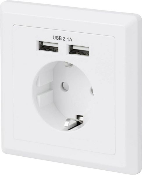 Produktbild: Sygonix SY-5045294 Einbau-Steckdose erh&ouml;hter Ber&uuml;hrungsschutz, mit USB-Ladeausgang IP20 Wei&szlig;