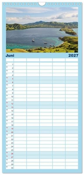 Produktbild: Familienplaner 2027 - Indonesien - Ein atemberaubender Inselstaat. mit 5 Spalten (Wandkalender, 21 x 45 cm) CALVENDO