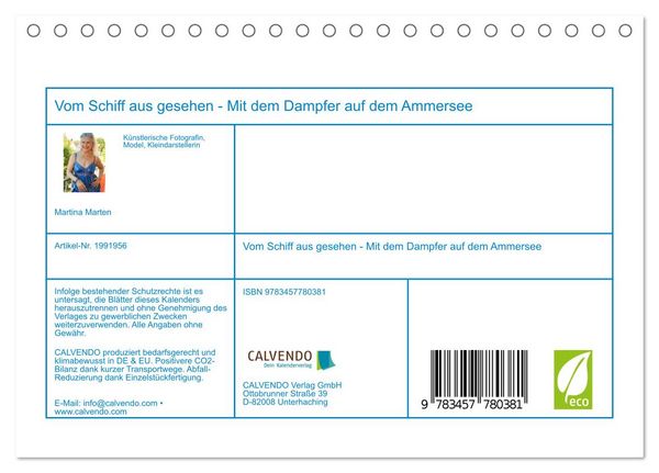 Produktbild: Vom Schiff aus gesehen - Mit dem Dampfer auf dem Ammersee (Tischkalender 2026 DIN A5 quer), CALVENDO Monatskalender