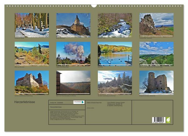 Produktbild: Harzerlebnisse (Wandkalender 2026 DIN A2 quer), CALVENDO Monatskalender