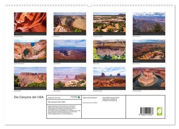 Produktbild: Die Canyons der USA (hochwertiger Premium Wandkalender 2026 DIN A2 quer), Kunstdruck in Hochglanz
