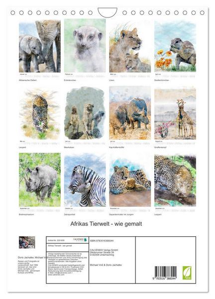 Produktbild: Afrikas Tierwelt - wie gemalt (Wandkalender 2026 DIN A4 hoch), CALVENDO Monatskalender