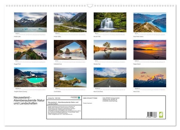 Produktbild: Neuseeland - Atemberaubende Natur und Landschaften (Wandkalender 2026 DIN A2 quer), CALVENDO Monatskalender