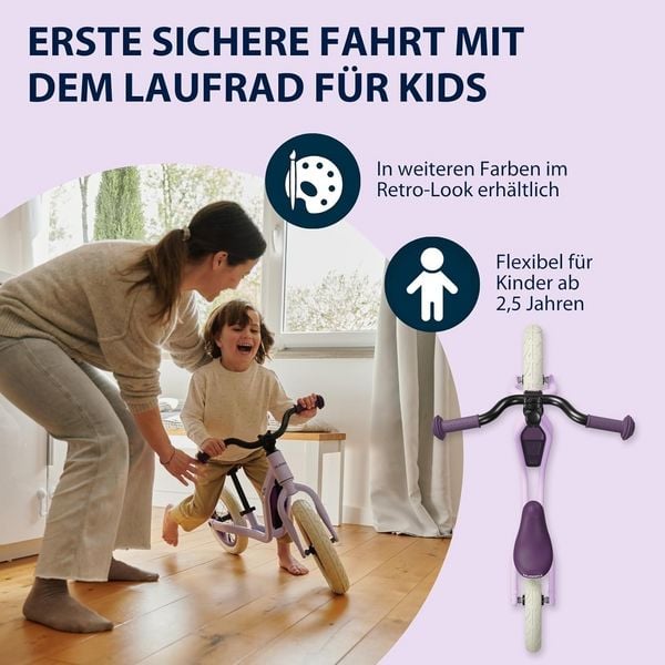 Produktbild: HUDORA 10931 - Laufrad Explory 12 lavender, f&uuml;r Kinder von 90-110 cm, Sitzh&ouml;he: 27-37,5 cm