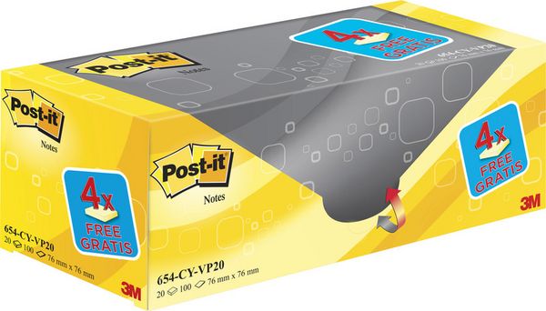 Produktbild: Post-it&reg; Haftnotizen Promotionspackung gelb 16 + 4, 76 x 76 mm 20 St&uuml;ck