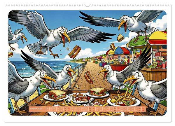 Produktbild: Gierige M&ouml;wen - Comic (hochwertiger Premium Wandkalender 2027 DIN A2 quer), Kunstdruck in Hochglanz