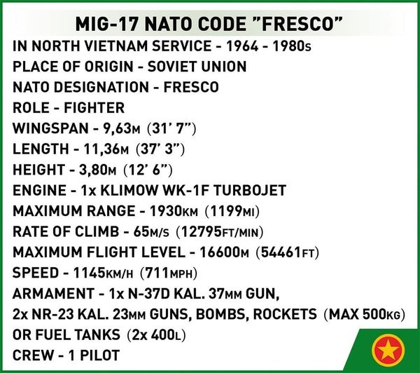 COBI Historical Collection 2424 - MiG-17 NATO Code Fresco